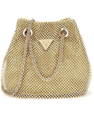 Guess Zalina Rhinestone Embellished Pouch Bucket Bag - Natural