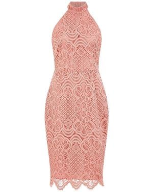 Yumi' Lace Halter Neck Dress - Pink