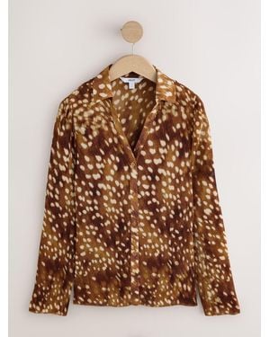 Next Plisse Long Sleeve Shirt - Brown