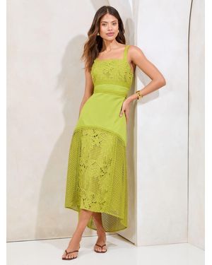 Lipsy Premium Lace Insert Dropped Hem Fit And Flare Midi Dress - Green