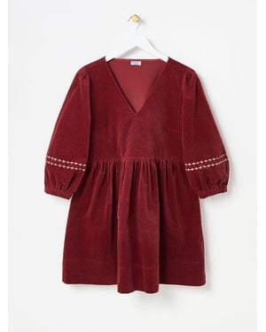 Oliver Bonas Corduroy Embroidered Sleeve V-Neck Mini Dress
