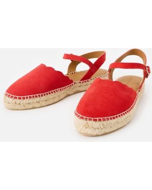 Oliver Bonas Suede Scalloped Edge Espadrille Sandals - Red