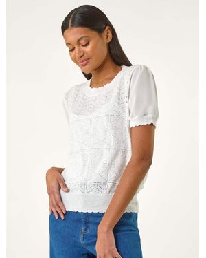 Roman Pointelle Knit T-Shirt - White