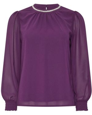M Com Petite Trim Neck Blouse - Purple