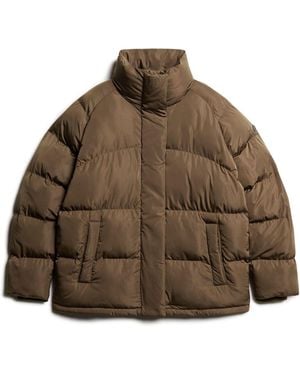 Superdry Warm Mid Length Puffer Jacket - Brown