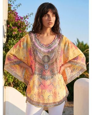 Roman Abstract Embellished Overlay Top - Orange
