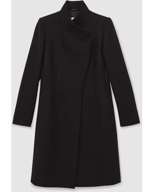 Reiss Max Tall Wool-Blend Wrapover Mid-Length Coat - Black