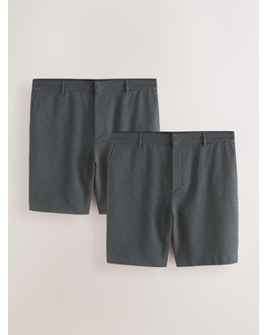 Next Regular Fit Plain Front Smart Shorts 2 Pack - Gray