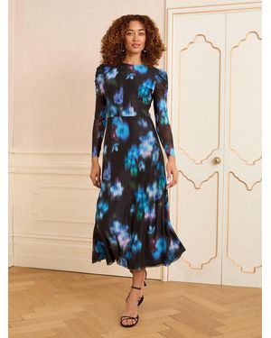 Love & Roses Mesh Crew Neck Midi Dress - Blue
