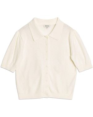 Albaray Short Sleeve Pointelle Button Top - White