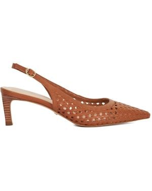 Dune Divided Weave Kitten Slingback Shoes - Brown