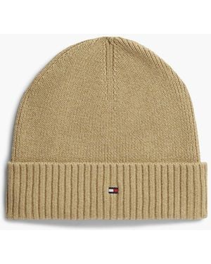 Tommy Hilfiger Flag Embroidery Beanie With Cashmere - Natural