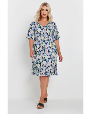Yours Curve Smokkleid Mit Blumendruck50-52 - Blau