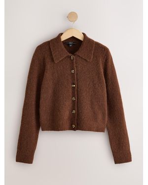 Next Knitted Collar Cardigan With Wool - Brown