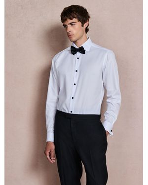 Next Slim Fit Occasion Cotton Rich Textured Double Cuff Shirt And Satin Bow Tie Set - White