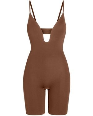 Spanx Shape Suit Your Fancy Plunge Low-Back Mid-Thigh Bodysuit - Brown
