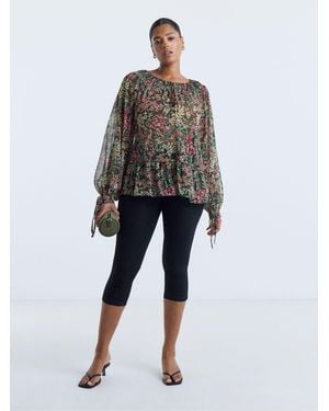 Simply Be Georgette Shirred Neckline Long Sleeve Blouse - Green