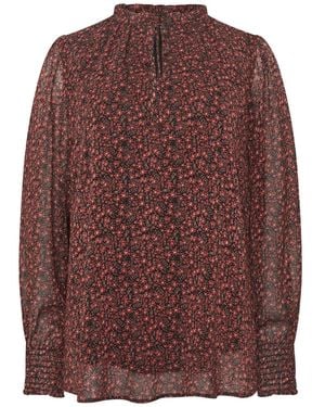 M Com Floral Tie Neck Blouse - Brown
