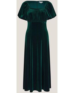 Monsoon Cynthia Puff Sleeve Velvet Midi Dress - Green