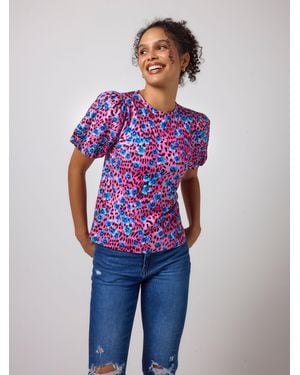 Scamp & Dude Paradise Cheetah Woven Puff Sleeve T-Shirt - Blue
