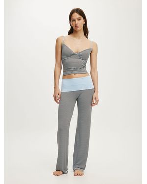 Cotton On Airy Soft Lounge Henley Roll Waist Pyjamas Set - White