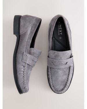Next Forever Comfort Leather Ruched Saddle Loafers - Grey
