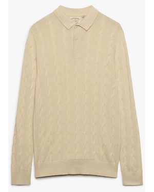 Superdry Cable Knit Long Sleeve Polo Shirt - Natur