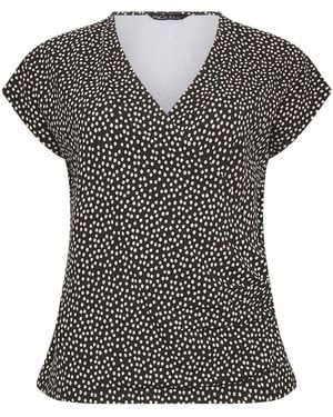 M Com Spot Print Grown On Sleeve Wrap Top - Black