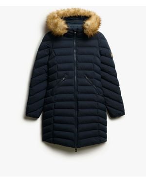 Superdry Fuji Faux Hood Mid Length Coat - Blue