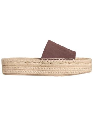Calvin Klein Leather Platform Espadrille Sliders - Brown