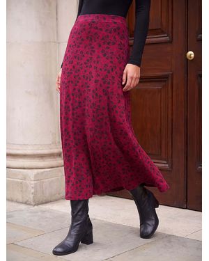Roman Leaf Print Skirt - Red