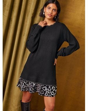 Love & Roses Sequin Hem Scalloped Neck Knitted 2 - Black