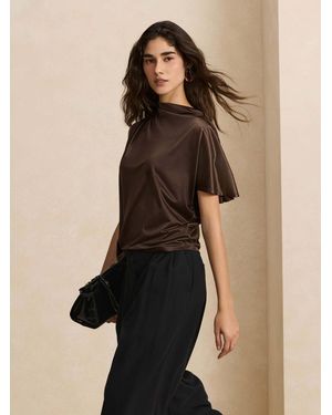 Next Chocolate Short Sleeved Asymmetric Drape Top - Natural
