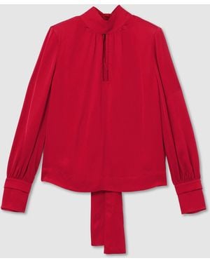 Reiss Petite High-Neck Tie-Back Keyhole Blouse - Red