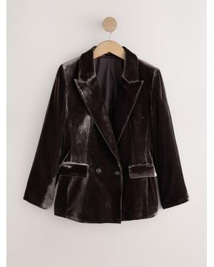 Next Mink N. Premium Velvet Double Breasted Blazer With Silk - Black