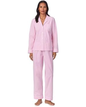 Ralph Lauren Core Woven L/S Notch Collar Long Pant Pyjamas Set - Pink