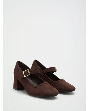 Friends Like These Standard Fit Round Toe Mid Block Heel Mary Jane Court Shoes - Brown