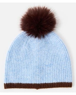 Oliver Bonas Pom Pom Knitted Beanie Hat - Blue