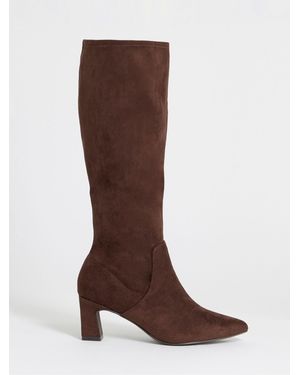 JD Williams Standard Fit Pointed Block Heel Stretch Knee High Boots - Brown