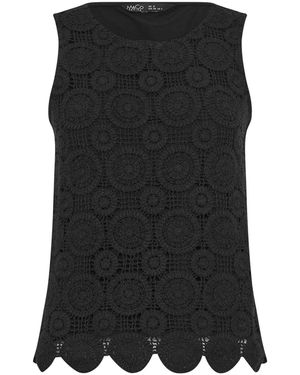 M Com Petite Crochet Sleeveless Shell Print Top - Black