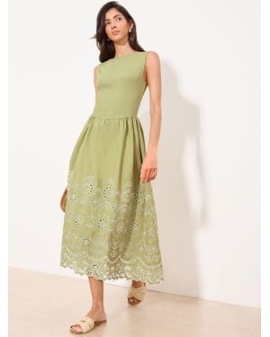 Lipsy Sleeveless Broderie Hybrid Midi Dress - White