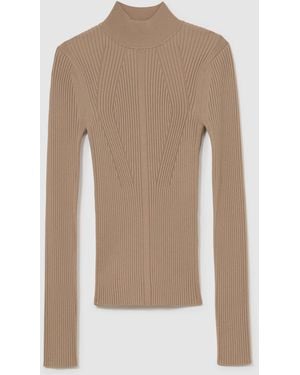 Reiss Neutral Nancy Rib-Knit Mock-Neck Jumper - Natural