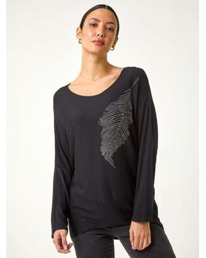 Roman Hotfix Feather Stretch Knit Top - Black