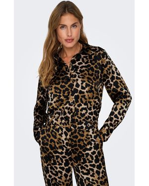 ONLY Leopard Print Long Sleeve Shirt - Black