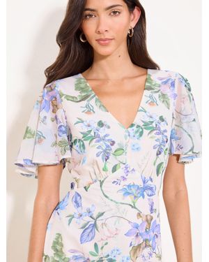 Lipsy Floral Print V-Neck Woven Midi Dress - Blue