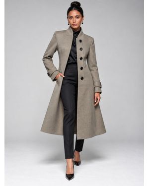 Jolie Moi Asymmetric Button Fit & Flare Coat - Gray