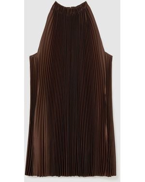 Reiss Mocha Astrid Satin Pleated High-Neck Mini Dress - Brown