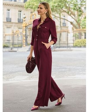 Sosandar Button Front Jumpsuit - Red