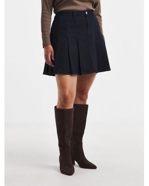 Simply Be Pleated Denim Mini Skirt - Black