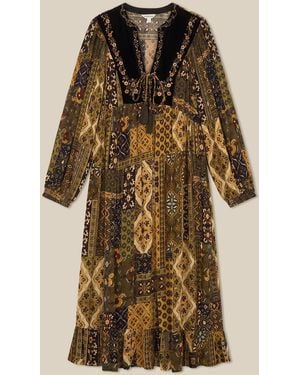 Monsoon Laoise Floral Patchwork Midi Dress - Natural